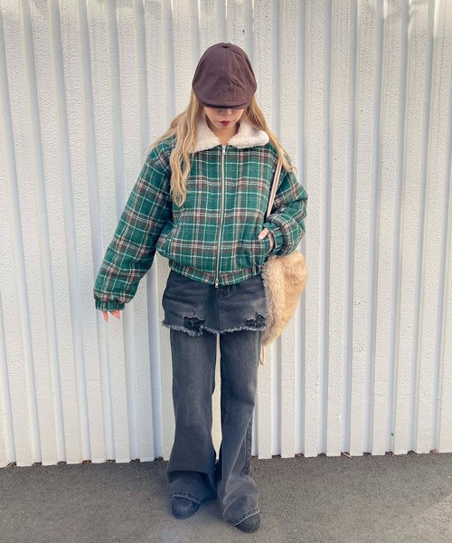 WC（ダブル シー）の「《一部店舗限定★》2WAY/ボア襟チェック柄ブルゾン（ブルゾン・レディース・ブルー/ブラウン/グリーン・MEDIUM/LARGE/X-LARGE）」の18枚目の写真