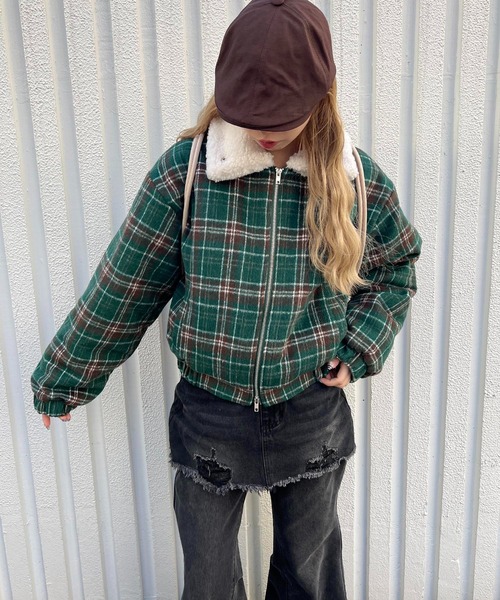 WC（ダブル シー）の「《一部店舗限定★》2WAY/ボア襟チェック柄ブルゾン（ブルゾン・レディース・ブルー/ブラウン/グリーン・MEDIUM/LARGE/X-LARGE）」の17枚目の写真