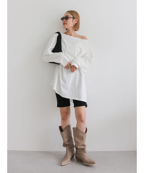 Ungrid（アングリッド）の「ボートネックビックシルエットロングスリーブTee（Tシャツ/カットソー・レディース・オフホワイト/チャコールグレー/ライトグレー/ピンク・FREE）」の21枚目の写真