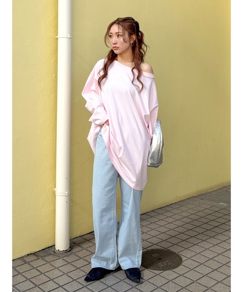 セール】ボートネックビックシルエットロングスリーブTee（Tシャツ
