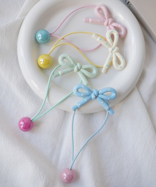 hymy（ヒュミュ）の「【 hymy-ヒュミュ- 】 ドット リボン ヘアゴム 4個セット_（ヘアゴム・キッズ・マルチ・FREE）」の2枚目の写真
