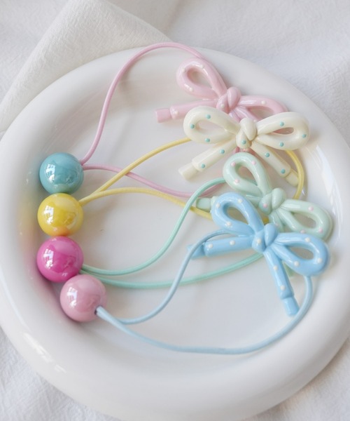 hymy（ヒュミュ）の「【 hymy-ヒュミュ- 】 ドット リボン ヘアゴム 4個セット_（ヘアゴム・キッズ・マルチ・FREE）」の3枚目の写真