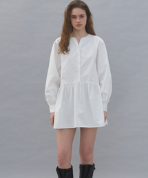 COTTON SHIRRING DRESS - IVORY