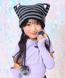 ANAP kids（アナップキッズ）の「ボーダー ネコ耳 ニット帽（ニットキャップ/ビーニー）」