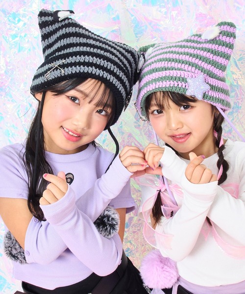 ひなた♡様お取置きです。レジンヘアゴム 猫ちゃんとニット帽の女の子No.814 セール】ボーダー ネコ耳 ニット帽（ニットキャップ/ビーニー）｜ANAP