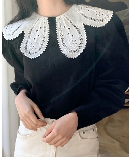 SallyLunn(サリーラン)の「スカラップ襟ブラウス(シャツ/ブラウス・レディース・ブラック/ホワイト・LARGE/MEDIUM)」の6枚目の写真