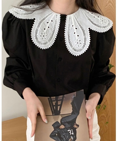 SallyLunn(サリーラン)の「スカラップ襟ブラウス(シャツ/ブラウス・レディース・ブラック/ホワイト・LARGE/MEDIUM)」の7枚目の写真