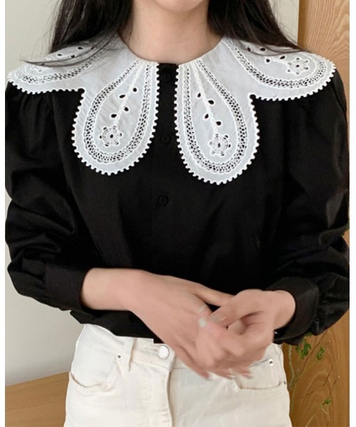 SallyLunn(サリーラン)の「スカラップ襟ブラウス(シャツ/ブラウス・レディース・ブラック/ホワイト・LARGE/MEDIUM)」の8枚目の写真