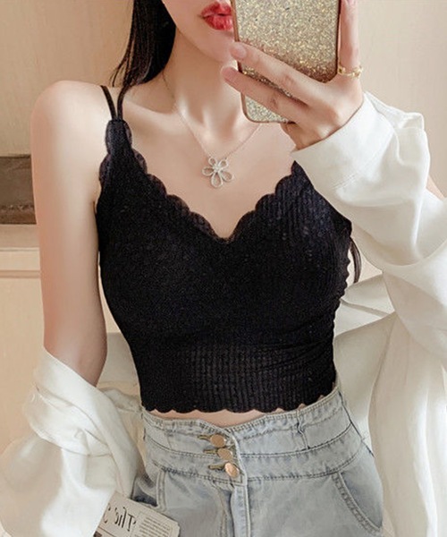 Lace Ladies(レースレディース)の「バック クロス パッド付き スカラップ ブラトップ(キャミソール・レディース・ホワイト/ベージュ/ブラック・FREE)」の7枚目の写真