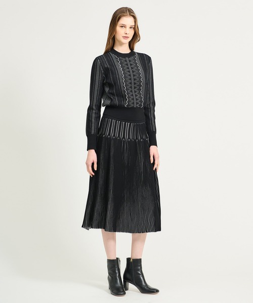 ESTNATION（エストネーション）の「ESTNATION / レース ジャガード ニットスカート（スカート・レディース・ブラック/オフホワイト・FREE）」の5枚目の写真