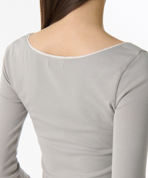MUSINSA STANDARD WOMAN（ムシンサスタンダードウーマン）の「ウィメンズレーストリムバレリーナ長袖Tシャツ[ライトグレー]（Tシャツ/カットソー・レディース・その他・SMALL/MEDIUM/LARGE/X-SMALL）」の4枚目の写真