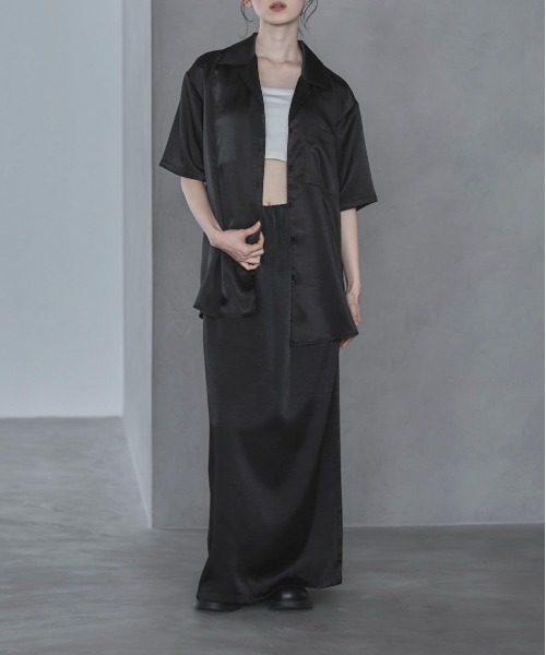 feepur（フェピュール）の「【TALLサイズあり】サテンナロースカート（スカート・レディース・ブラック/アイボリー・TALL/MEDIUM/SMALL）」の7枚目の写真