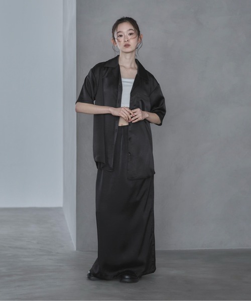 feepur（フェピュール）の「【TALLサイズあり】サテンナロースカート（スカート・レディース・ブラック/アイボリー・TALL/MEDIUM/SMALL）」の12枚目の写真