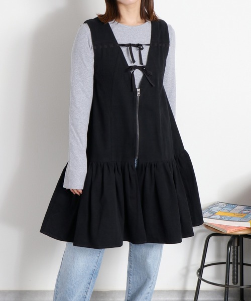 cepo（セポ）の「〈前後2way〉リボンチュニック フロントジップワンピース（チュニック・レディース・ブラック/オリーブ/オフホワイト・M）」の2枚目の写真