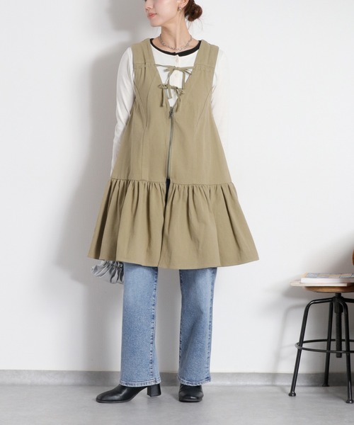 cepo（セポ）の「〈前後2way〉リボンチュニック フロントジップワンピース（チュニック・レディース・ブラック/オリーブ/オフホワイト・M）」の6枚目の写真