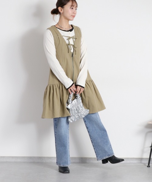 cepo（セポ）の「〈前後2way〉リボンチュニック フロントジップワンピース（チュニック・レディース・ブラック/オリーブ/オフホワイト・M）」の11枚目の写真