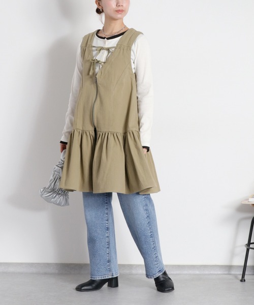 cepo（セポ）の「〈前後2way〉リボンチュニック フロントジップワンピース（チュニック・レディース・ブラック/オリーブ/オフホワイト・M）」の12枚目の写真