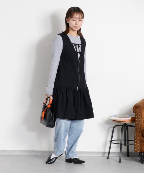 cepo（セポ）の「〈前後2way〉リボンチュニック フロントジップワンピース（チュニック・レディース・ブラック/オリーブ/オフホワイト・M）」の4枚目の写真