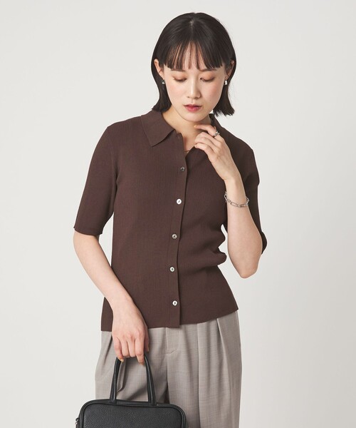 green label relaxing(グリーンレーベルリラクシング)の「HIYOKE エリツキ リブ ニット マシンウォッシャブル UVカット 遮熱(ニット/セーター・レディース・ライトグレー/ダークブラウン/レッド/ネイビー・FREE)」の9枚目の写真