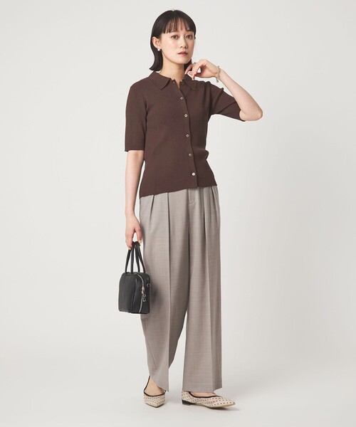green label relaxing(グリーンレーベルリラクシング)の「HIYOKE エリツキ リブ ニット マシンウォッシャブル UVカット 遮熱(ニット/セーター・レディース・ライトグレー/ダークブラウン/レッド/ネイビー・FREE)」の11枚目の写真