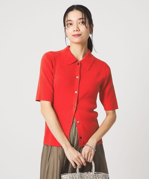 green label relaxing(グリーンレーベルリラクシング)の「HIYOKE エリツキ リブ ニット マシンウォッシャブル UVカット 遮熱(ニット/セーター・レディース・ライトグレー/ダークブラウン/レッド/ネイビー・FREE)」の12枚目の写真