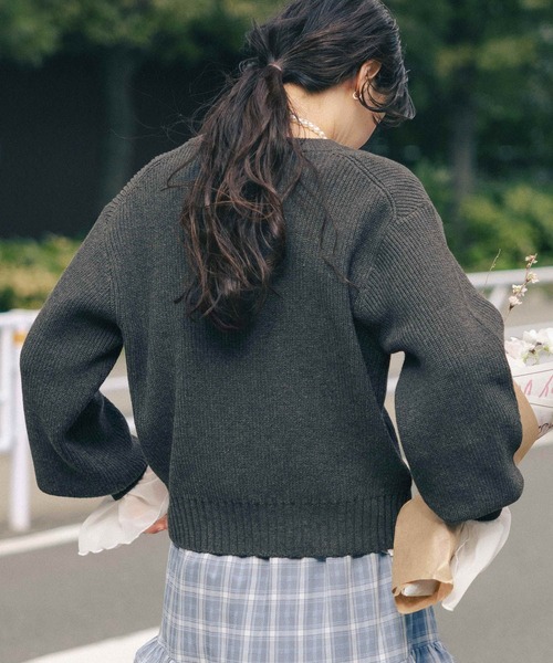 RAGEBLUE（レイジブルー）の「＜Bloomy Yarn Knit＞アゼ編みコットンクルーネックニット（ニット/セーター・レディース・グレー/ライトブルー/ピンク/レッド・FREE）」の11枚目の写真