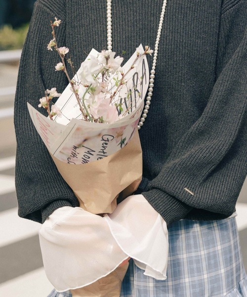 RAGEBLUE（レイジブルー）の「＜Bloomy Yarn Knit＞アゼ編みコットンクルーネックニット（ニット/セーター・レディース・グレー/ライトブルー/ピンク/レッド・FREE）」の13枚目の写真