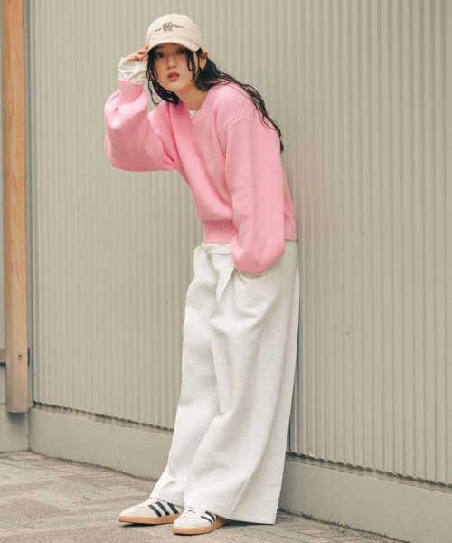 RAGEBLUE（レイジブルー）の「＜Bloomy Yarn Knit＞アゼ編みコットンクルーネックニット（ニット/セーター・レディース・グレー/ライトブルー/ピンク/レッド・FREE）」の15枚目の写真