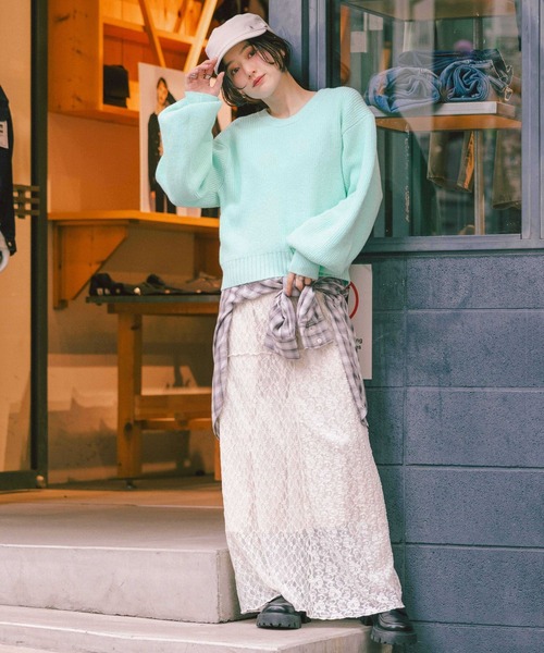 セール】＜Bloomy Yarn Knit＞アゼ編みコットンクルーネックニット