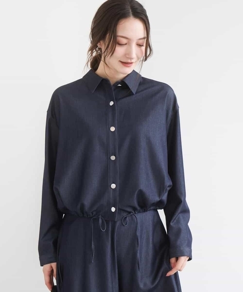 MK MICHEL KLEIN（エムケーミッシェルクラン）の「[SANAGARAシリーズ]デニムライク クロップド丈シャツブラウス/接触冷感/UVカット/洗える（シャツ/ブラウス・レディース・ネイビー/ベージュ・38）」の14枚目の写真