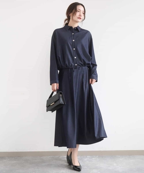 MK MICHEL KLEIN（エムケーミッシェルクラン）の「[SANAGARAシリーズ]デニムライク クロップド丈シャツブラウス/接触冷感/UVカット/洗える（シャツ/ブラウス・レディース・ネイビー/ベージュ・38）」の11枚目の写真