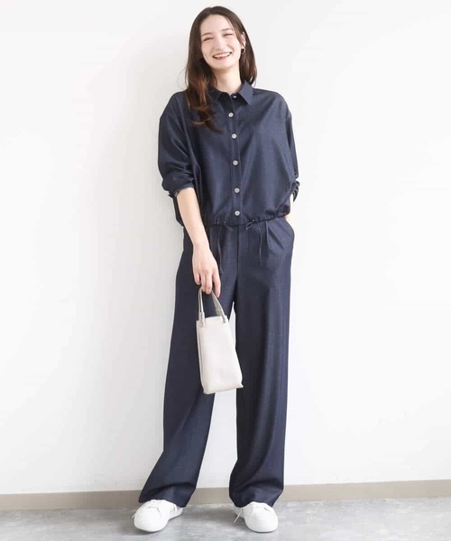 MK MICHEL KLEIN（エムケーミッシェルクラン）の「[SANAGARAシリーズ]デニムライク クロップド丈シャツブラウス/接触冷感/UVカット/洗える（シャツ/ブラウス・レディース・ネイビー/ベージュ・38）」の10枚目の写真