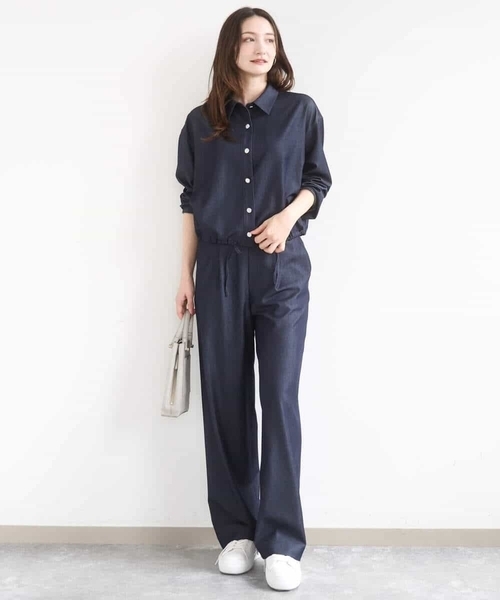 MK MICHEL KLEIN（エムケーミッシェルクラン）の「[SANAGARAシリーズ]デニムライク クロップド丈シャツブラウス/接触冷感/UVカット/洗える（シャツ/ブラウス・レディース・ネイビー/ベージュ・38）」の9枚目の写真