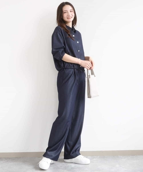 MK MICHEL KLEIN（エムケーミッシェルクラン）の「[SANAGARAシリーズ]デニムライク クロップド丈シャツブラウス/接触冷感/UVカット/洗える（シャツ/ブラウス・レディース・ネイビー/ベージュ・38）」の8枚目の写真