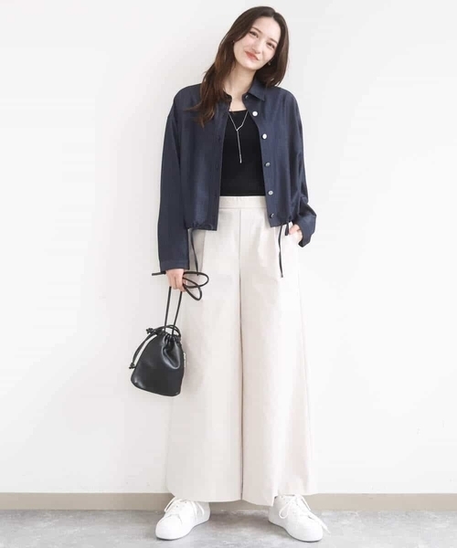 MK MICHEL KLEIN（エムケーミッシェルクラン）の「[SANAGARAシリーズ]デニムライク クロップド丈シャツブラウス/接触冷感/UVカット/洗える（シャツ/ブラウス・レディース・ネイビー/ベージュ・38）」の7枚目の写真