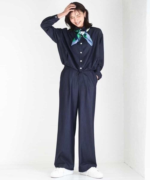 MK MICHEL KLEIN（エムケーミッシェルクラン）の「[SANAGARAシリーズ]デニムライク クロップド丈シャツブラウス/接触冷感/UVカット/洗える（シャツ/ブラウス・レディース・ネイビー/ベージュ・38）」の20枚目の写真