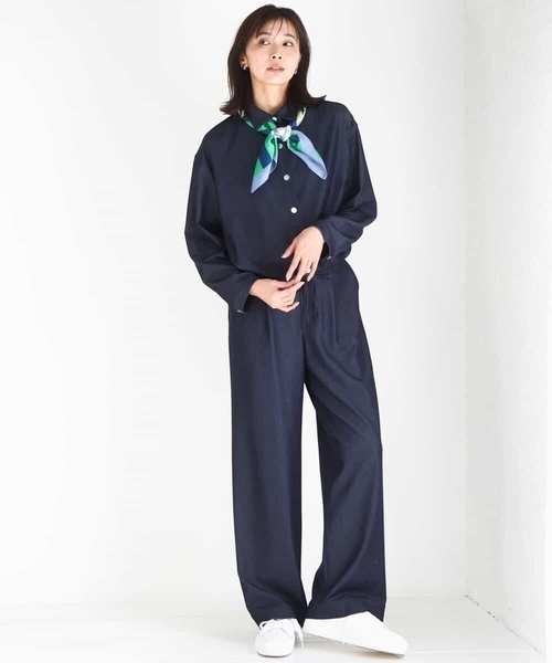 MK MICHEL KLEIN（エムケーミッシェルクラン）の「[SANAGARAシリーズ]デニムライク クロップド丈シャツブラウス/接触冷感/UVカット/洗える（シャツ/ブラウス・レディース・ネイビー/ベージュ・38）」の21枚目の写真