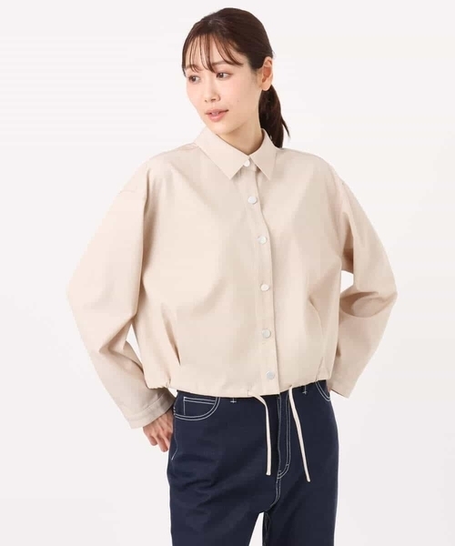 MK MICHEL KLEIN（エムケーミッシェルクラン）の「[SANAGARAシリーズ/UVカット/接触冷感/洗える]デニムライク クロップド丈シャツブラウス（シャツ/ブラウス・レディース・ネイビー/ベージュ・38）」の4枚目の写真