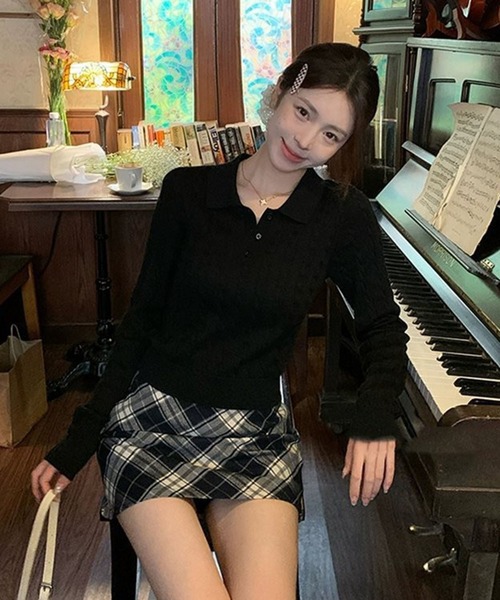 WESTSEA(ウエストシー)の「ケーブル編み 長袖 ポロニット 無地(ニット/セーター・レディース・ホワイト/グレー/ブラック・FREE)」の10枚目の写真