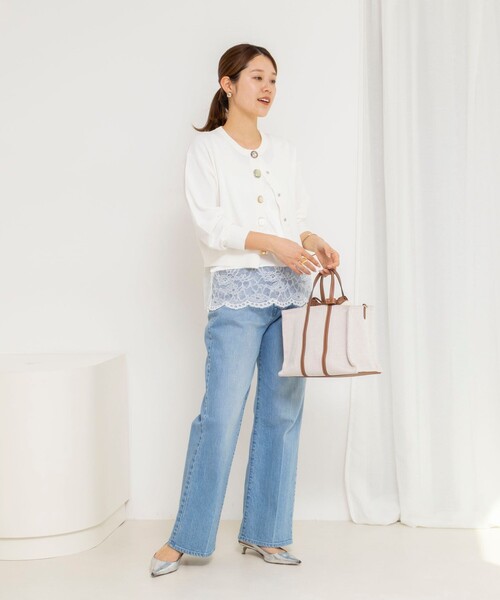 NOLLEY’S（ノーリーズ）の「ウォッシャブル裾レースオトナサテンタンク（タンクトップ・レディース・ホワイト/ブラック・38）」の4枚目の写真