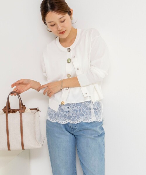 NOLLEY’S（ノーリーズ）の「ウォッシャブル裾レースオトナサテンタンク（タンクトップ・レディース・ホワイト/ブラック・38）」の7枚目の写真