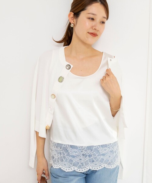 NOLLEY’S（ノーリーズ）の「ウォッシャブル裾レースオトナサテンタンク（タンクトップ・レディース・ホワイト/ブラック・38）」の11枚目の写真