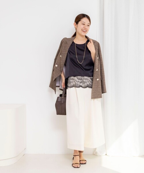 NOLLEY’S（ノーリーズ）の「ウォッシャブル裾レースオトナサテンタンク（タンクトップ・レディース・ホワイト/ブラック・38）」の13枚目の写真