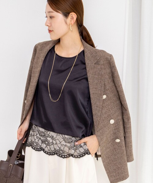 NOLLEY’S（ノーリーズ）の「ウォッシャブル裾レースオトナサテンタンク（タンクトップ・レディース・ホワイト/ブラック・38）」の14枚目の写真