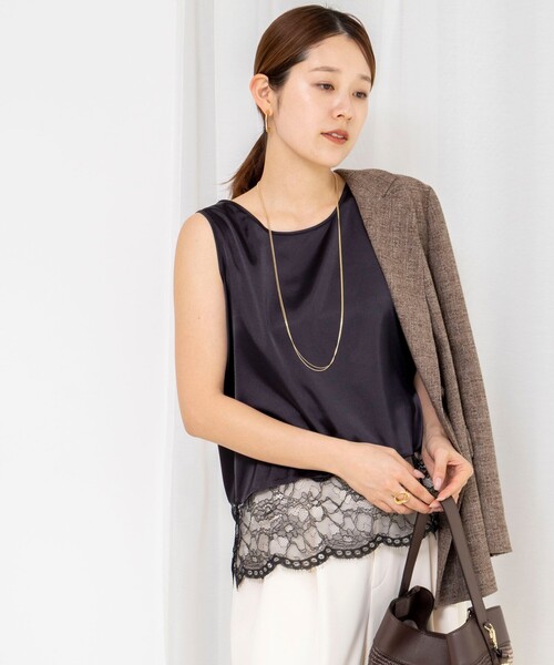 NOLLEY’S（ノーリーズ）の「ウォッシャブル裾レースオトナサテンタンク（タンクトップ・レディース・ホワイト/ブラック・38）」の15枚目の写真