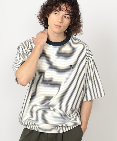 Purple&Yellow(パープルアンドイエロー)の「ボーダーTシャツ(Tシャツ/カットソー・メンズ・グリーン/ブラック/ホワイト・LARGE/SMALL/MEDIUM)」の1枚目の写真