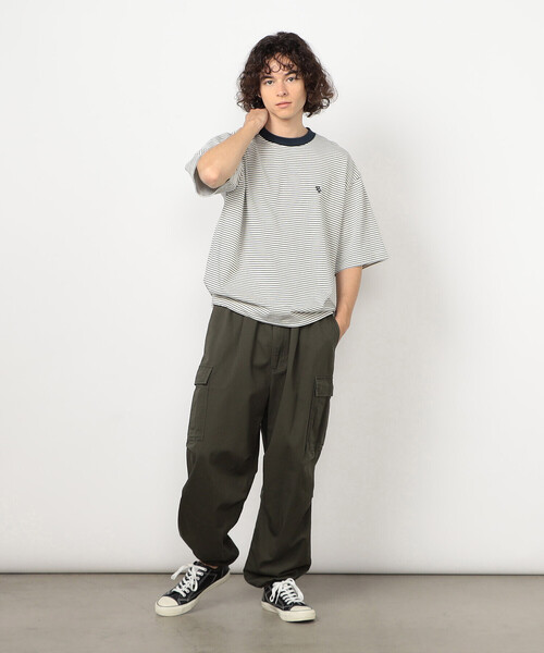 Purple&Yellow(パープルアンドイエロー)の「ボーダーTシャツ(Tシャツ/カットソー・メンズ・グリーン/ブラック/ホワイト・LARGE/SMALL/MEDIUM)」の14枚目の写真