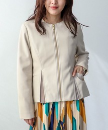 Three Four Time（スリーフォータイム）の「ペプラムフェイクレザージャケット（ライダースジャケット）」