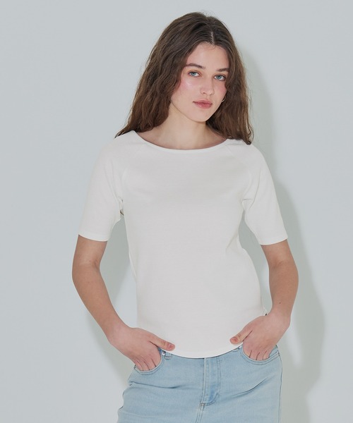 coca(coca)(コカ)の「リブラグラン半袖Tシャツ(Tシャツ/カットソー・レディース・ホワイト/ブラック/グレー・L/M/S)」の4枚目の写真