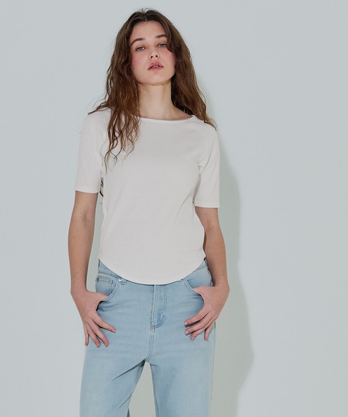 coca(coca)(コカ)の「リブラグラン半袖Tシャツ(Tシャツ/カットソー・レディース・ホワイト/ブラック/グレー・L/M/S)」の7枚目の写真